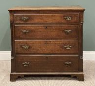 19TH CENTURY OAK CHEST OF DRAWERS having flanking three-quarter turned columns over bracket feet