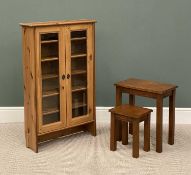 MODERN PINE BOOKCASE CUPBOARD, two glazed doors, 112 (h) x 70 (w) x 21cms (d), and two modern side