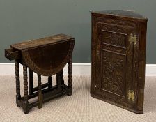 ANTIQUE FURNITURE including carved single door corner cupboard, 102 (h) x 71 (w) x 41cms (d) and a