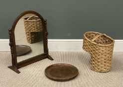 FURNISHING ASSORTMENT including a stepped harvester's woven basket, a domed swing tabletop mirror