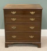 SMALL MAHOGANY CHEST circa 1900, of four drawers, having swing brass drop handles, on bracket