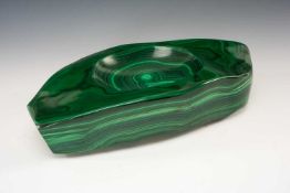 POLISHED MALACHITE BOULDER TABLE ORNAMENT OR BOWL, Zambia, with dished centre, 30 x 15 x 7cms,