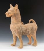LARGE CHINESE HAN DYNASTY-STYLE TERRACOTTA MODEL OF A DOG, standing four square, 60cms (h)