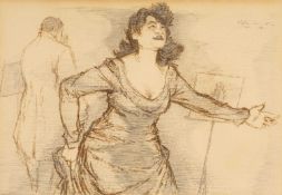 NIGEL LAMBOURNE (1919-1998) pencil & pastel - Dance Hall Singer, signed and dated 55, labels verso