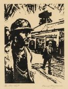 ‡ DAVID CARPANINI (b.1946) limited edition (9/15) woodcut - entitled, 'Last Shift', signed, 20 x