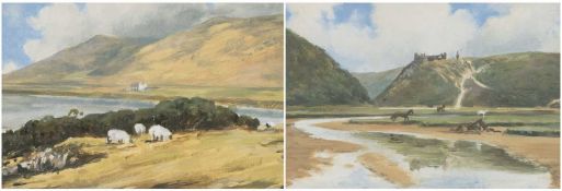 ‡ ROBERT HARRISON (b.1943) watercolours (a pair) - entitled verso, 'Pennard' and 'Downs, Rhossili'