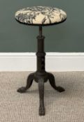 CAST IRON PIANO STOOL, tripod base and rise and fall seat, 57 (h) x 30cms (diam.) Provenance: