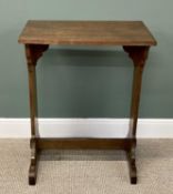 EDWARDIAN OAK ALTAR TABLE with rectangular top, end supports carved with initials and united by