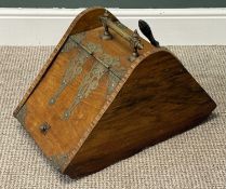 LATE 19TH CENTURY WALNUT COAL BOX with sloping lid, brass fittings, 37 (h) x 31 (w) x 58cms (d), and