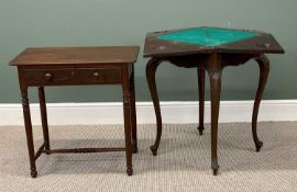 VICTORIAN ROSEWOOD ENVELOPE TOP CARD TABLE, baize lined interior, slender cabriole supports, 74 (