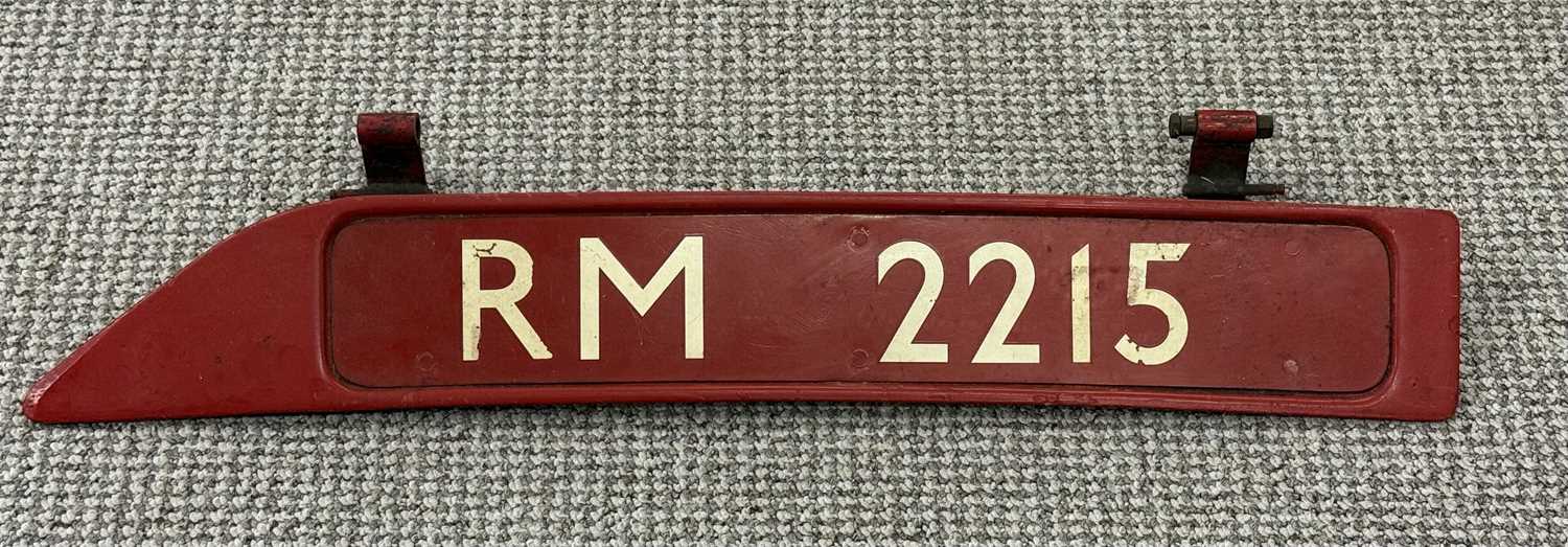 LONDON TRANSPORT ROUTEMASTER BONNET FLEET NUMBER PLATE, RM2215, red ...