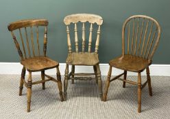 THREE VARIOUS FARMHOUSE CHAIRS, two elm with spindle back, and one other Provenance: private