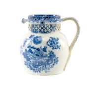 SWANSEA GLAMORGAN POTTERY PUZZLE JUG, chrysanthemum transfer pattern, of bellied form, with loop
