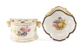 DERBY BOUGH POT & SHELL DISH, c. 1790, both painted by William Billingsley with sprays of summer