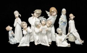 LLADRÓ ANGEL FIGURINES including, Mime Angel 4959, Curious Angel 4960, Angel with Flute 4540,