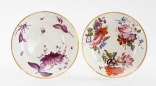 TWO DERBY PORCELAIN PLATES, both attributed to Moses Webster, one boldly painted with three sprays