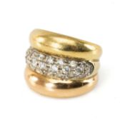 18K GOLD RING, set with white stones, ring size M, 8.9gms Provenance: deceased estate