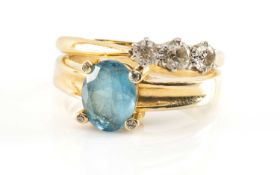 TWO GOLD RINGS comprising 14k gold blue and white gem stone ring together with an 18ct gold three