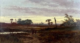 19TH CENTURY SCOTTISH SCHOOL oil on canvas - 'In the Gloaming', figures in extensive landscape,