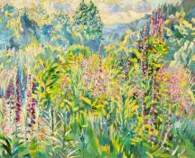 ‡ MARY MARTIN (British, 20th century) oil on board - entitled 'The Beginning of a Sunny Early Summer