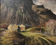 20TH CENTURY BRITISH SCHOOL oil on canvas - entitled verso 'Upland Farm', on Bloomsbury Workshop
