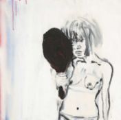 ‡ SUE WILLIAMS (b. 1956) oil on canvas - entitled verso 'Mirror Image 2' on Ffin Y Parc Gallery