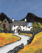 ‡ DAVID BARNES (1942-2021) oil on board - white washed hillside cottage, signed verso, 29 x 23.