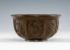 CHINESE BRONZE 'IMMORTALS' BOWL, the sides cast with the eight Daoist Immortals in shaped