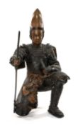 LARGE BRONZE SAMURAI FIGURE, 20th C., depicting a kneeling warrior with katana, 97cms (h)