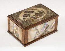 SMALL CHINESE HARDWOOD INCENSE BOX & COVER, inllaid with mother of pearl and decorated with an