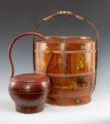 TWO CHINESE FOOD CONTAINERS, comprising large gilt and flower painted container, 59cms (h), and a