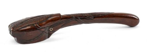 JAPANESE PORTABLE BRUSH & INK CONTAINER, YATATE, Meiji Period, of curved form, carved in shallow