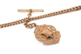 9CT GOLD CURB LINK ALBERT CHAIN with 9ct gold fob and T-bar, 58.9g Provenance: private collection