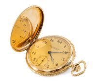 14K GOLD SLIM HUNTER POCKET WATCH, keyless-wind 16J Swiss lever movement, adjusted for three
