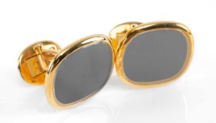 PATEK PHILIPPE 18CT GOLD 'ELLIPSE' CUFFLINKS, set with blue stone centres, rub-over setting, stamped