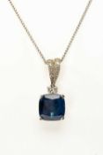 18K WHITE GOLD SAPPHIRE & DIAMOND PENDANT ON CHAIN, gross wt. approx. 6.0g Provenance: private