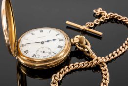 GOLD PLATED HALF HUNTER POCKET WATCH, Swiss 15J keyless wind movement with 3 adjustments, white