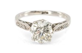 PLATINUM DIAMOND SOLITAIRE RING, the single old mine cut, claw-set stone measuring 1.9-2cts approx.,