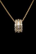 PICCHIOTTI 18CT GOLD DIAMOND PENDANT ON BRAIDED CHAIN, the curved pendant set with round brilliant
