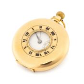 18CT GOLD HALF HUNTER POCKET WATCH, the white enamel dial with subsidiary seconds dial, Roman
