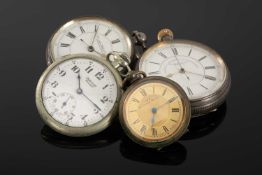 FOUR POCKET WATCHES, comprising silver Fattorini & Sons (Bradford) chronograph watch 56mms (
