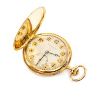 UTI FRENCH 18K GOLD SLIMLINE HUNTER POCKET WATCH, keyless wind lever movement, sunburst silvered