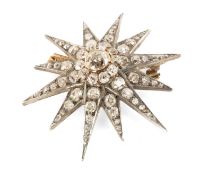 GOOD VICTORIAN DIAMOND STAR BROOCH/PENDANT, removeable pin attachment and suspension loop, old-