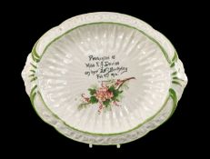 LLANELLY POTTERY BREAD PLATE, inscription in Shufflebotham's hand, 'Presented to E. G. Davies on her