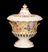 SWANSEA PORCELAIN POTPOURRI circa 1814-1826, twin handles, iron-red Swansea script mark, 13cms (h)
