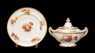 SWANSEA PORCELAIN TUREEN & STAND circa 1814-1826, tureen with upturned spindle handles, cover with
