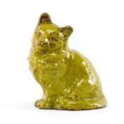 EWENNY CLAYPITS SLIPWARE POTTERY CAT circa 1900, in green glaze, 21cms (h) Provenance: private