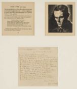 HANDWRITTEN SONNET BY VERNON WATKINS, signed & dated by Vernon Watkins on the death of Alun Lewis,