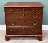 GEORGE III MAHOGANY CHEST OF FOUR GRADUATED LONG DRAWERS, brass drop handles and escutcheons,