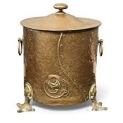 ARTS & CRAFTS PERIOD HAMMERED COPPER COAL BIN, 42 (h) x 32cms (diam.) Provenance: private collection